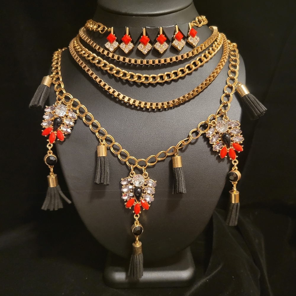 Vintage Multi Layer Long Statement Necklace - image 1